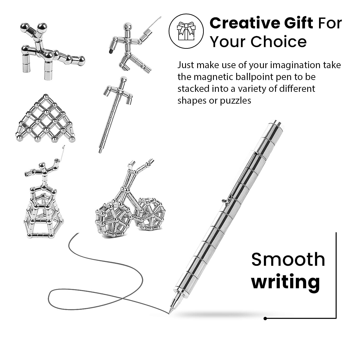 Decompression Magnetic Metal Ball Pen in a Gift Box - White