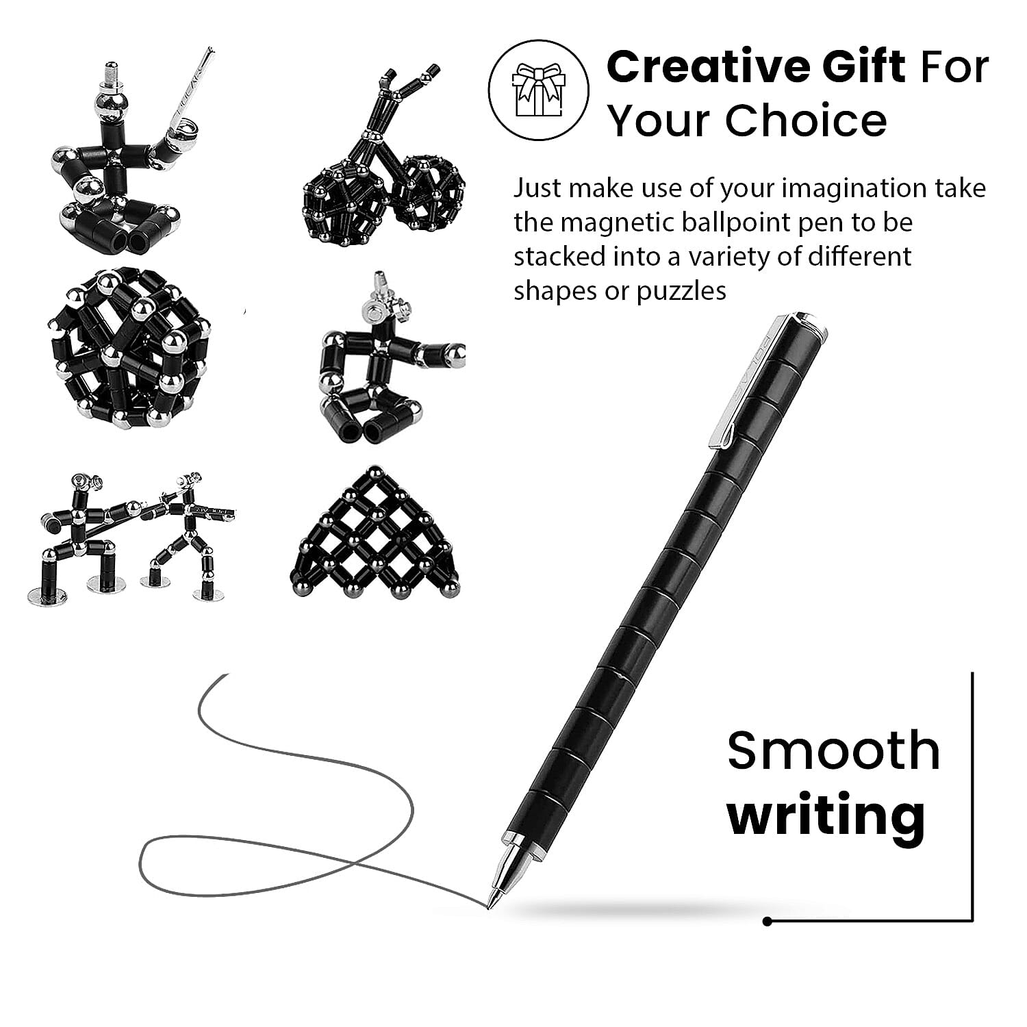 Decompression Magnetic Metal Ball Pen in a Gift Box - Black