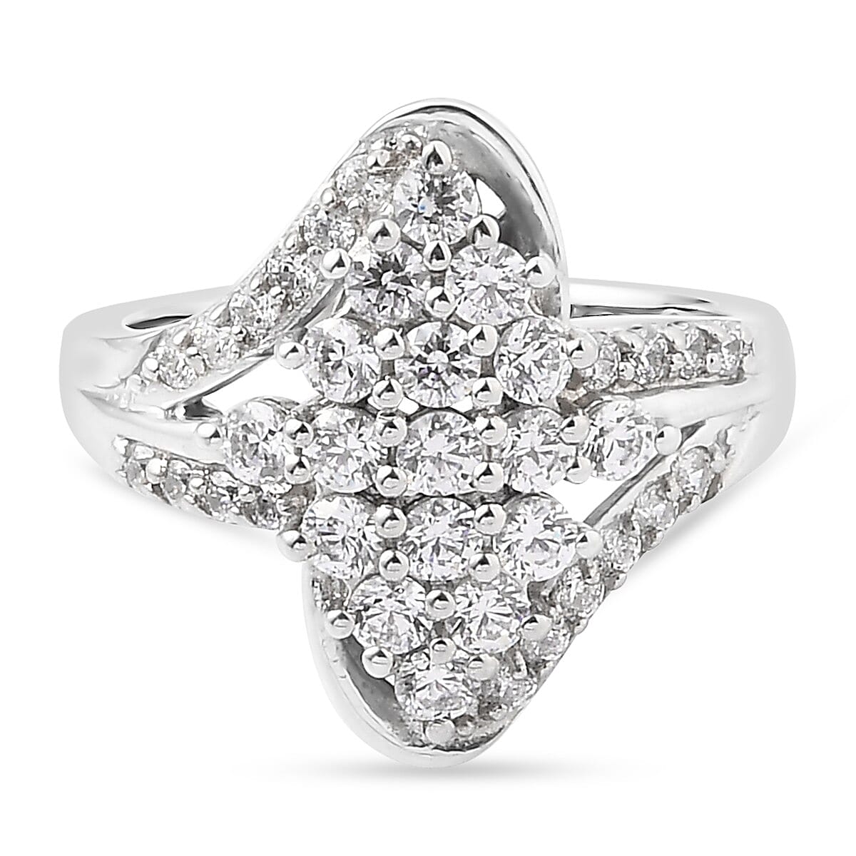 Lustro Stella Platinum Overlay Sterling Silver Ring Made with Finest CZ 2.09 Ct.