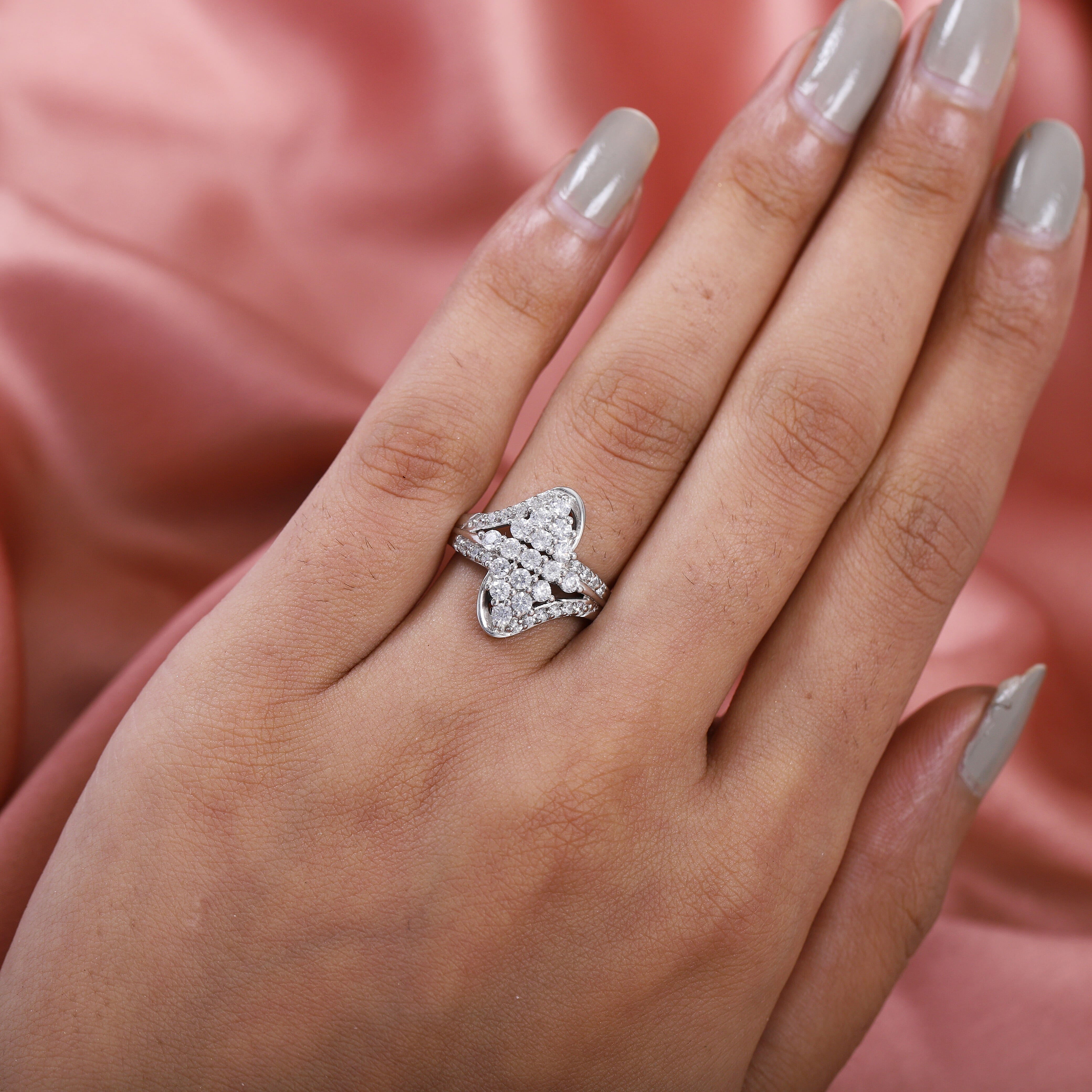 Lustro Stella Platinum Overlay Sterling Silver Ring Made with Finest CZ 2.09 Ct.