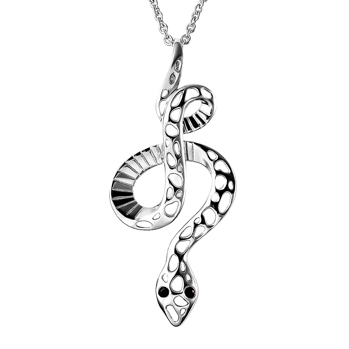 RACHEL GALLEY Black Spinel Serpent Pendant with Chain in Rhodium Plate 3830398