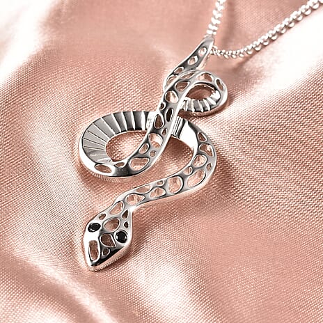 RACHEL GALLEY Venom Collection-  Black Spinel Pendant with Chain (Size 30) in Rhodium Overlay Sterling Silver, Silver Wt. 13.27 Gms.