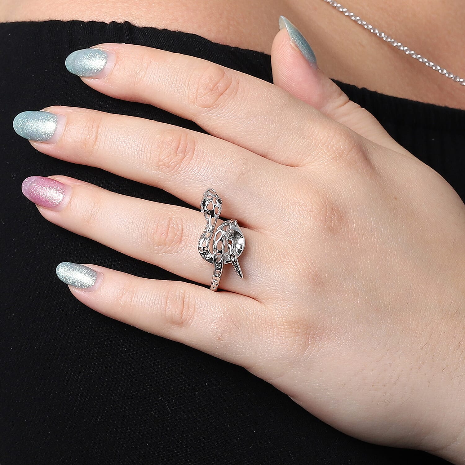 RACHEL GALLEY Venom Collection - Black Spinel Ring in Rhodium Overlay Sterling Silver