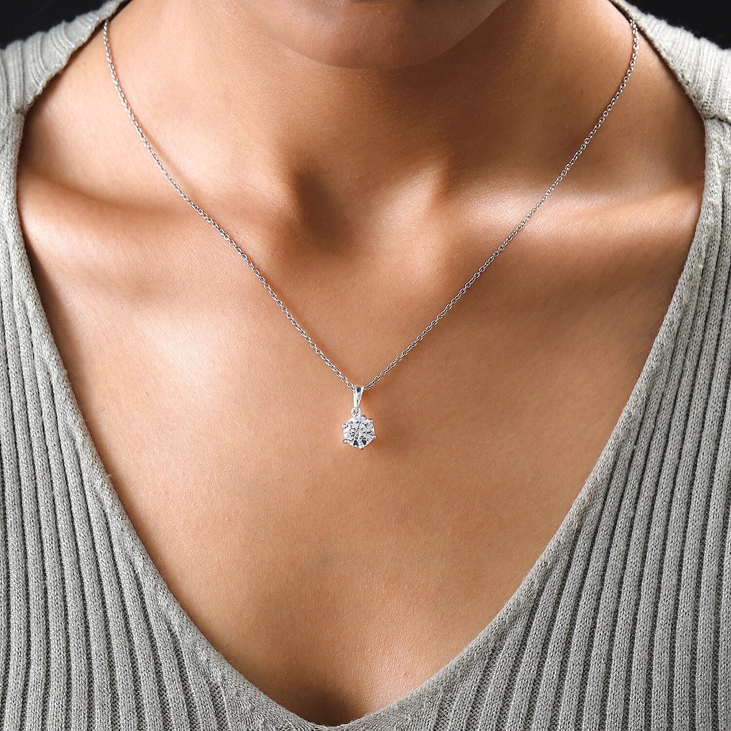 Lustro Stella Sterling Silver Pendant Made with Finest CZ 3.38 Ct.