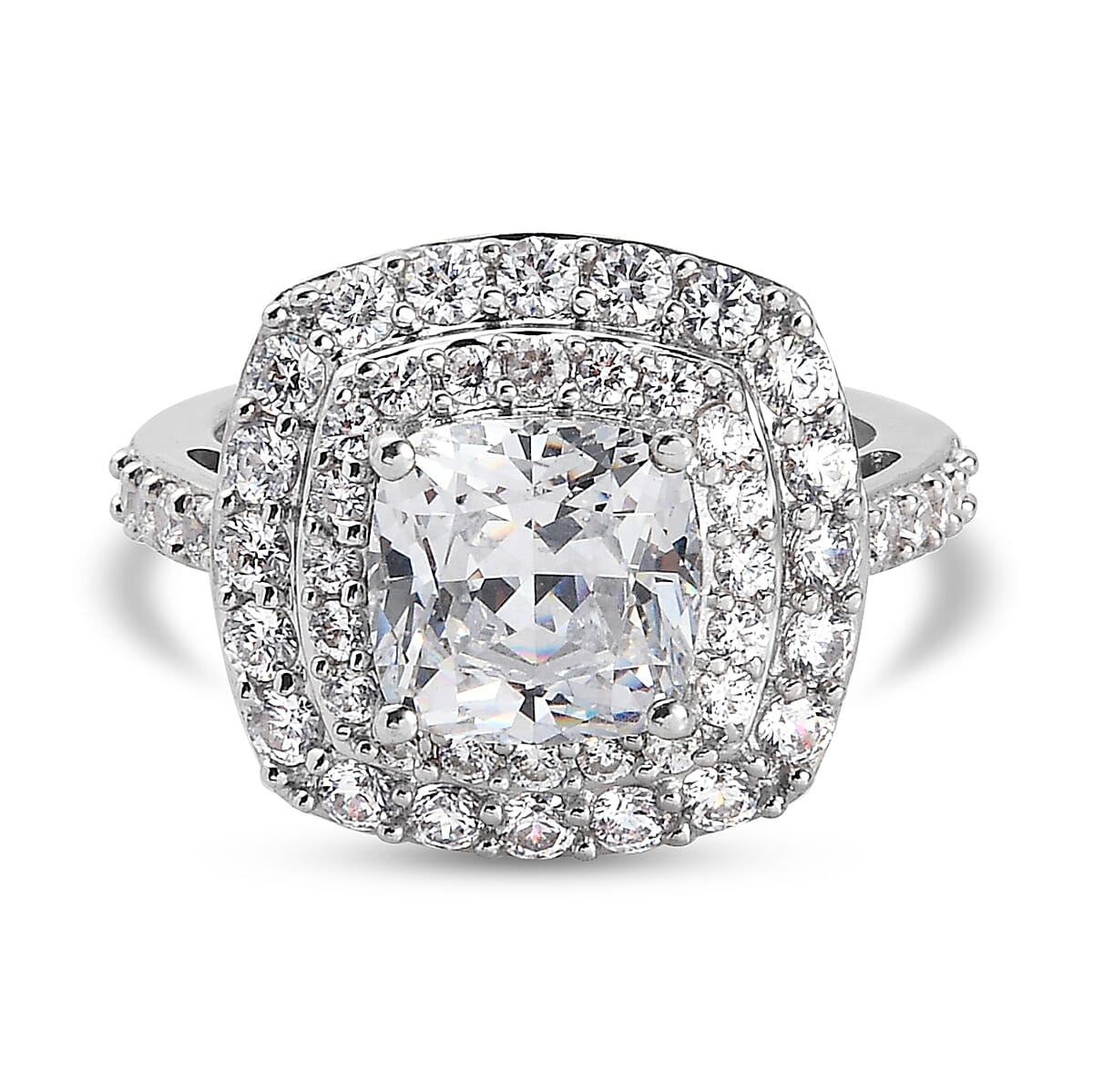 J Francis Platinum Overlay Sterling Silver Ring Made with SWAROVSKI ZIRCONIA 6.76 Ct.