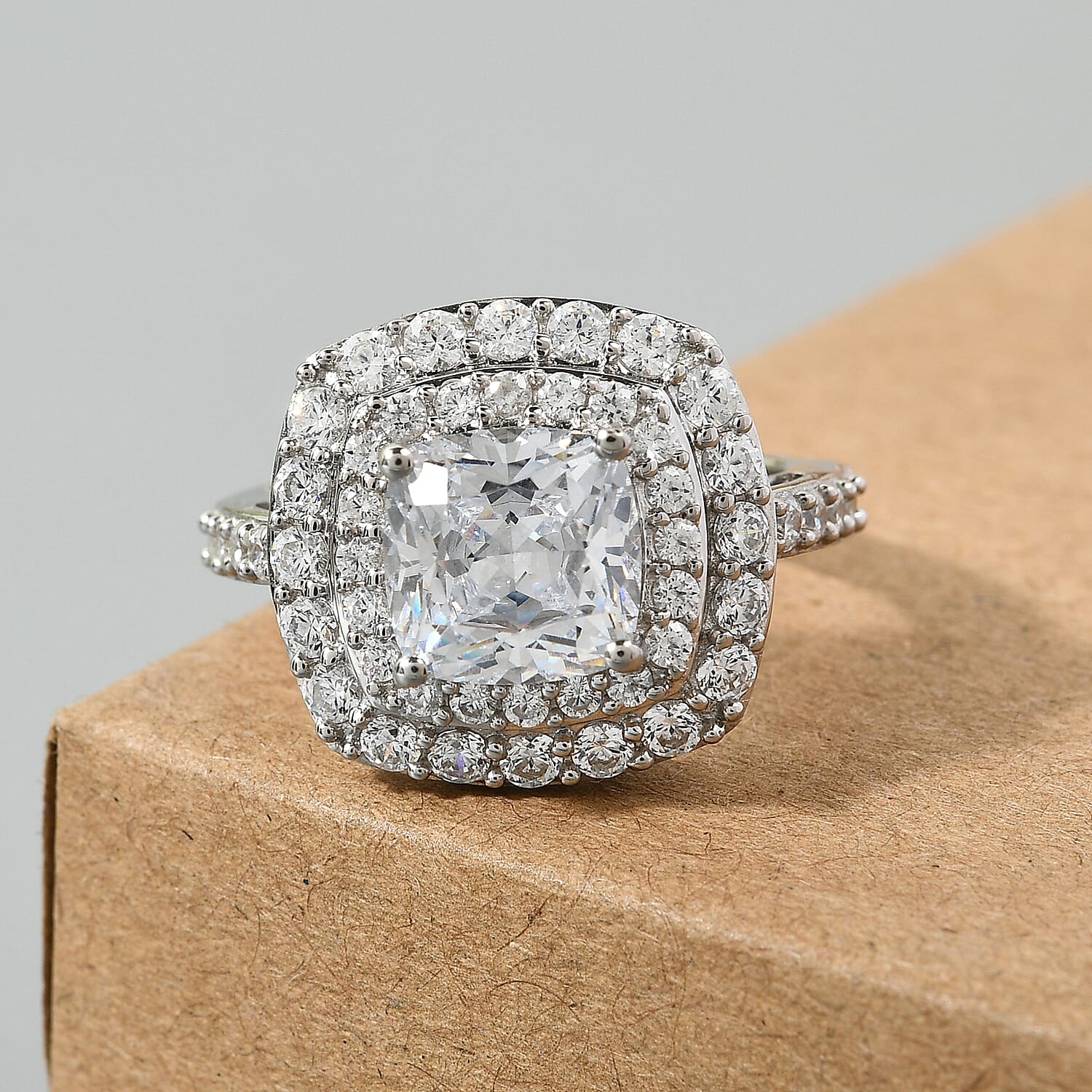 J Francis Platinum Overlay Sterling Silver Ring Made with SWAROVSKI ZIRCONIA 6.76 Ct.