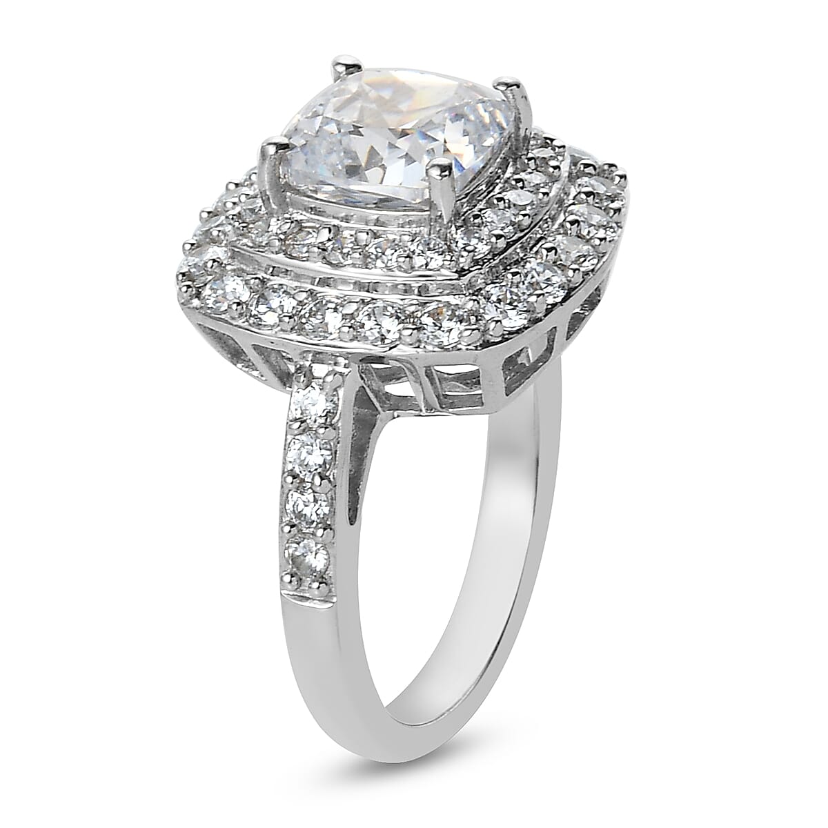 J Francis Platinum Overlay Sterling Silver Ring Made with SWAROVSKI ZIRCONIA 6.76 Ct.