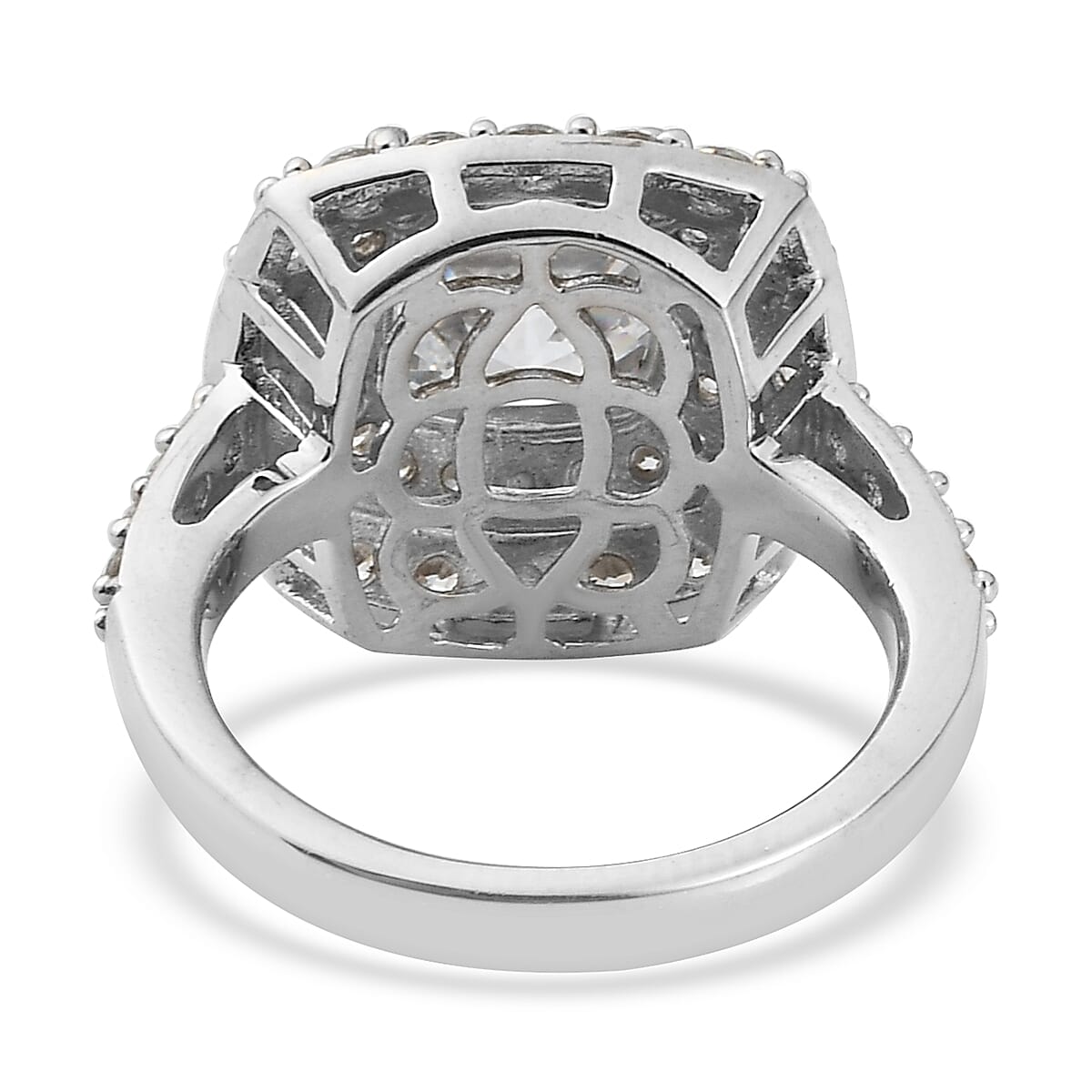 J Francis Platinum Overlay Sterling Silver Ring Made with SWAROVSKI ZIRCONIA 6.76 Ct.