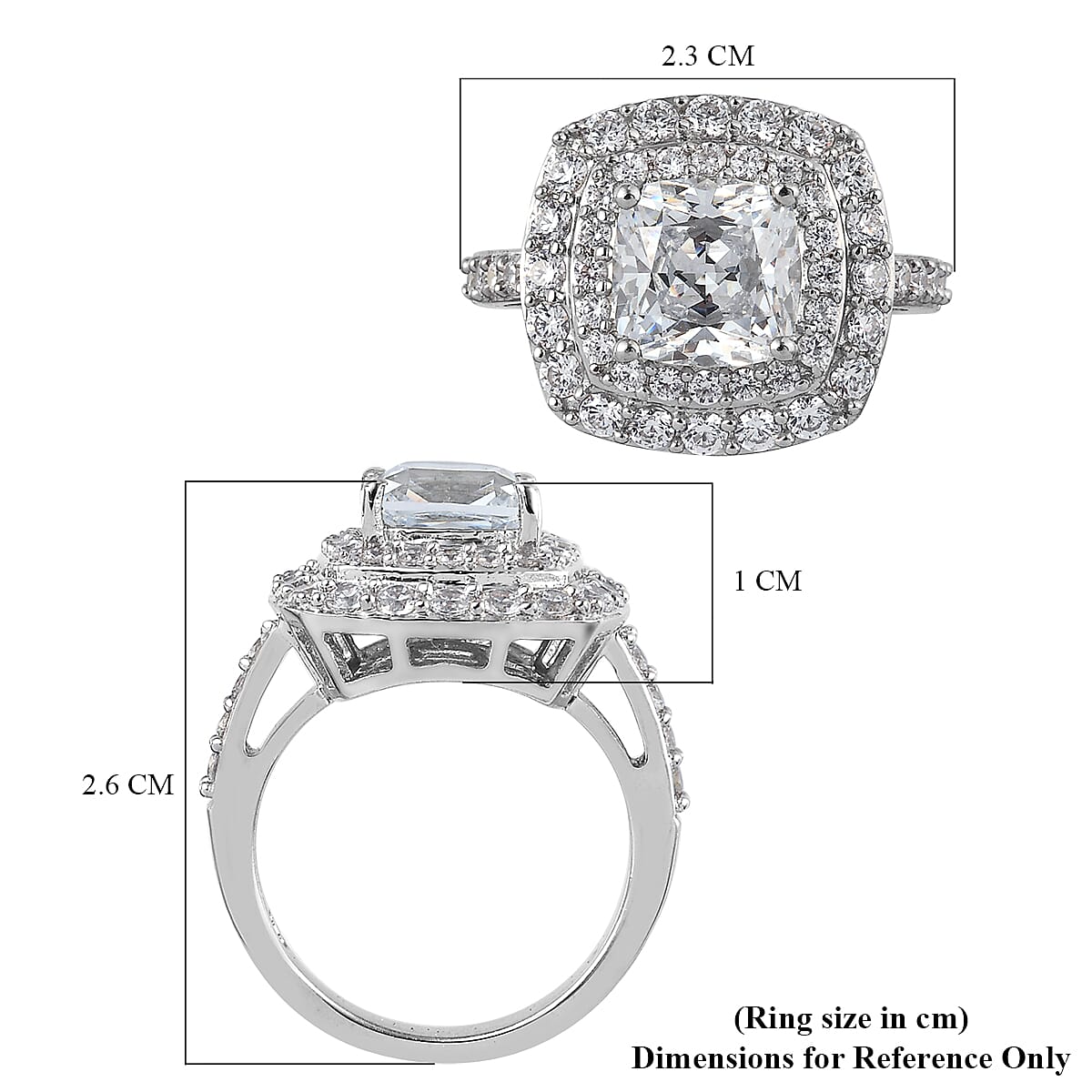 J Francis Platinum Overlay Sterling Silver Ring Made with SWAROVSKI ZIRCONIA 6.76 Ct.