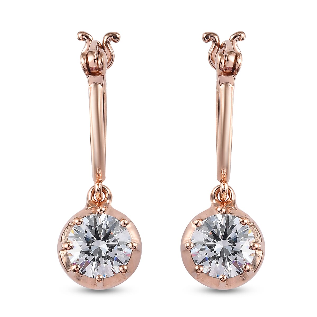 Lustro Stella Rose Gold Overlay Sterling Silver Full Hoop Earrings (with Clasp) Made with Finest CZ 4.55 Ct.