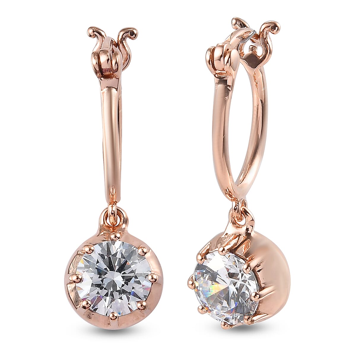 Lustro Stella Rose Gold Overlay Sterling Silver Full Hoop Earrings (with Clasp) Made with Finest CZ 4.55 Ct.