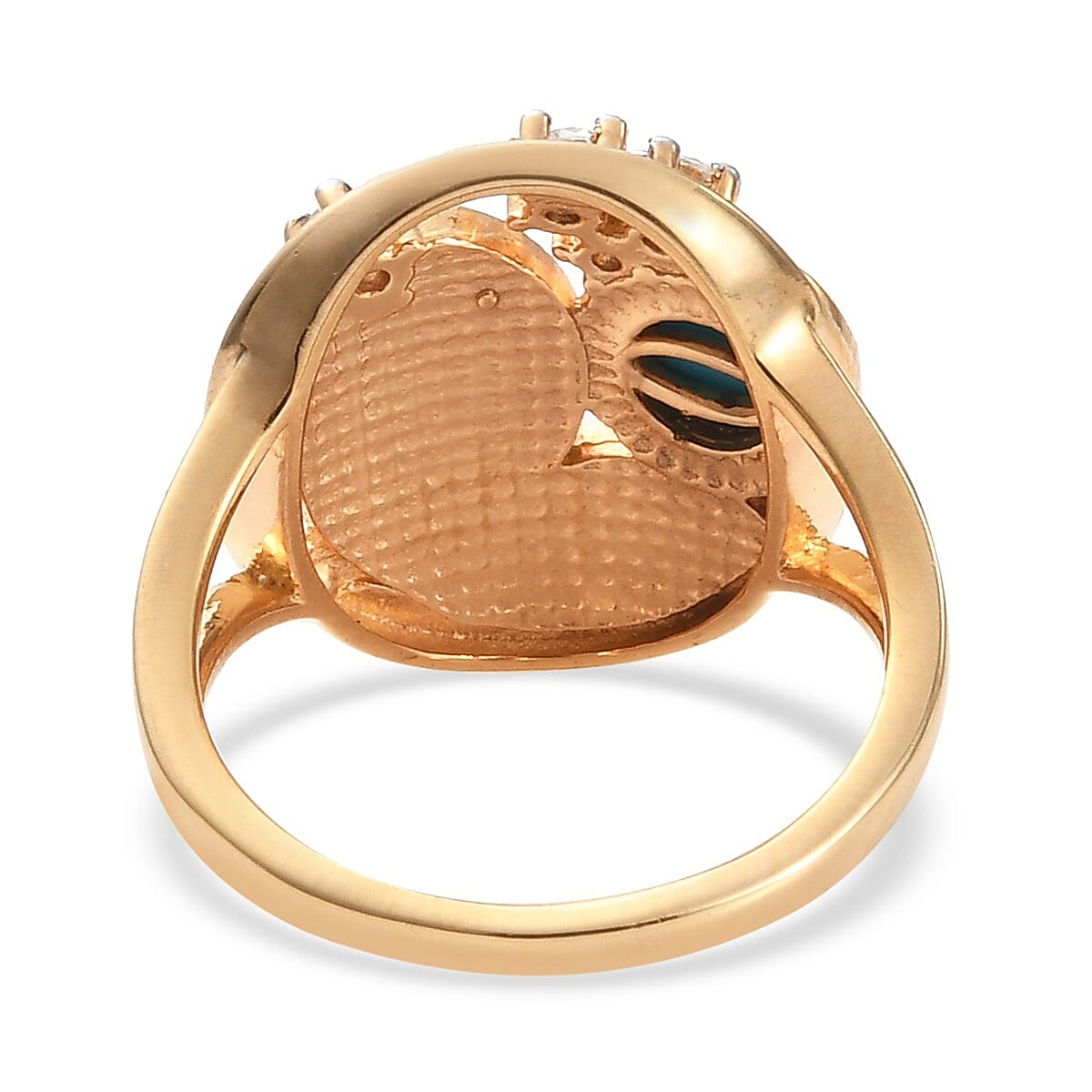 Arizona Sleeping Beauty Turquoise and Natural Cambodian Zircon Enamelled Ring in 14K Gold Overlay Sterling Silver 0.890 Ct.
