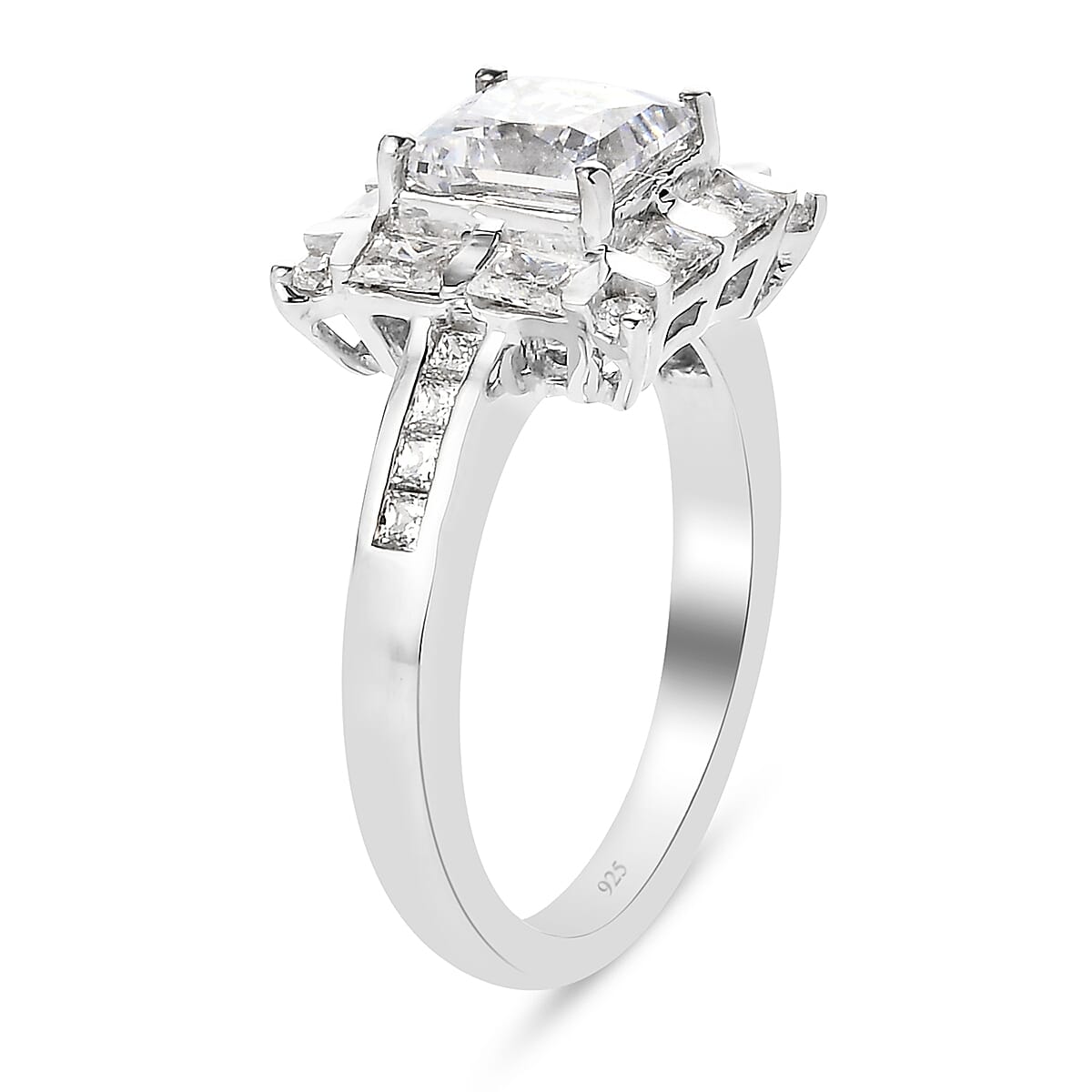 Lustro Stella Platinum Overlay Sterling Silver Ring Made with Finest CZ 3.64 Ct.