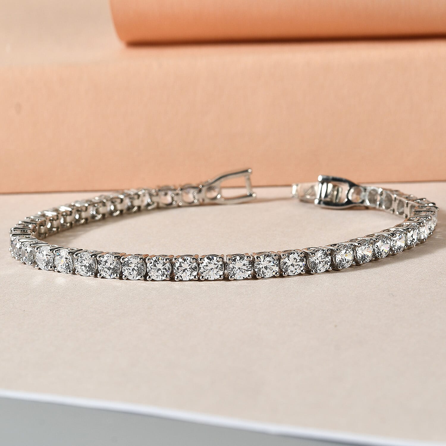 J Francis - Platinum Overlay Sterling Silver Tennis Bracelet (Size - 7) Made with SWAROVSKI ZIRCONIA 16.98 Ct, Silver wt 10.07 Gms