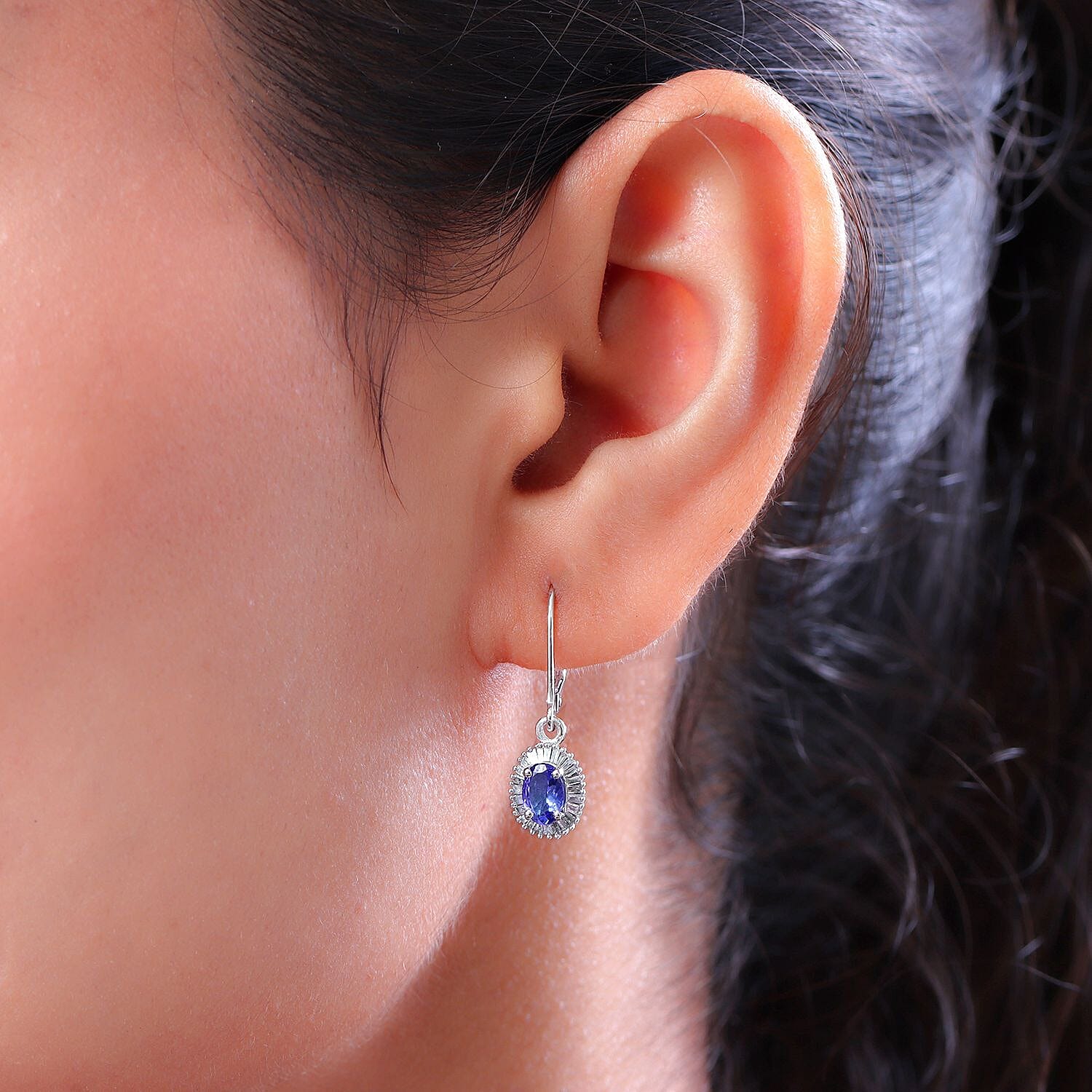 9K White Gold Tanzanite and Diamond Lever Back Earrings 1.44 Ct.