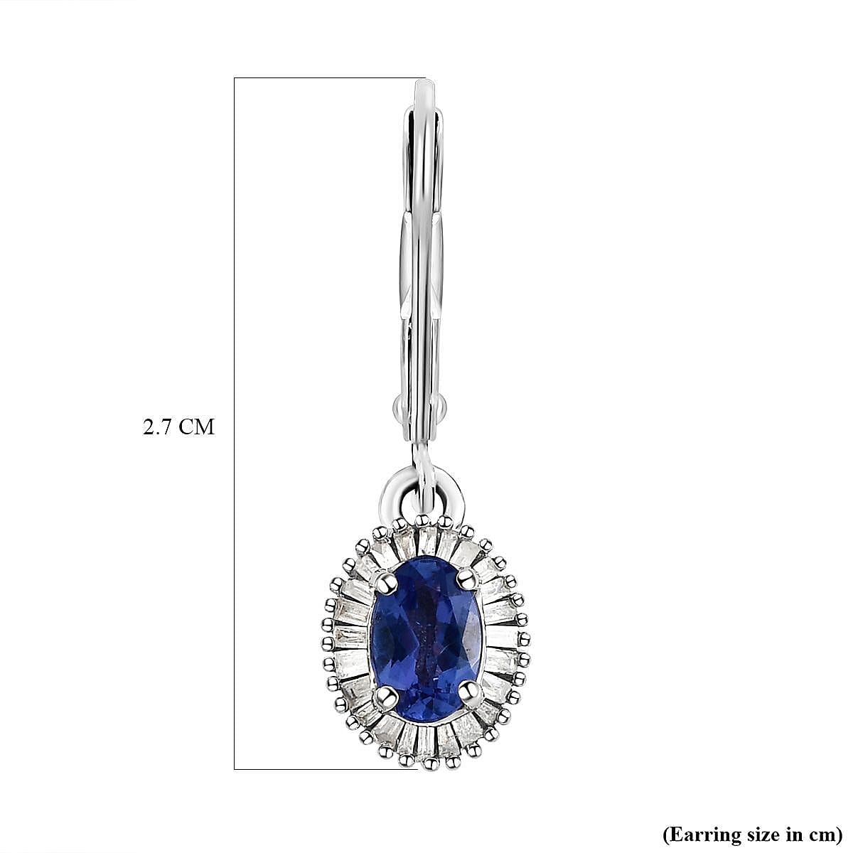 9K White Gold Tanzanite and Diamond Lever Back Earrings 1.44 Ct.