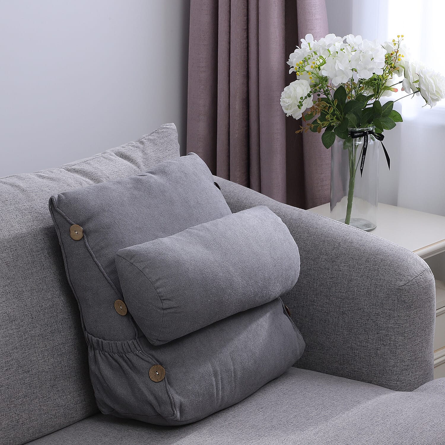 Three Dimensional Triangle Cushion with Round Pillow - Grey