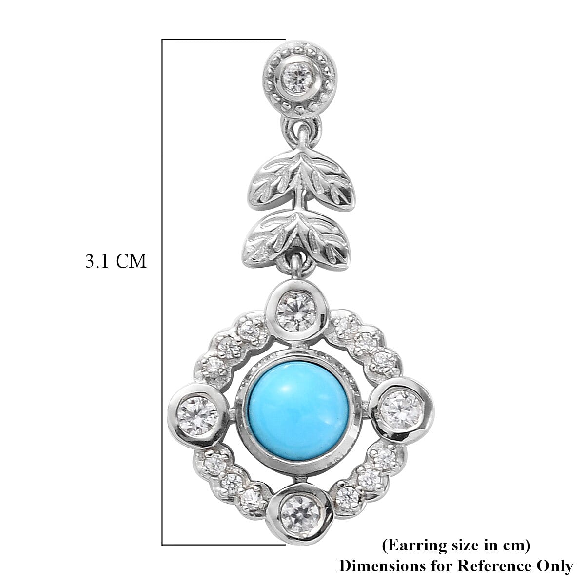 Arizona Sleeping Beauty Turquoise and Natural Cambodian Zircon Dangle Earrings (with Push Back) in Platinum Overlay Sterling Silver 1.57 Ct.
