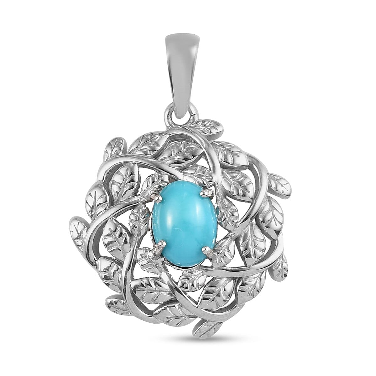 Arizona Sleeping Beauty Turquoise Leaf Vine Pendant in Platinum Overlay Sterling Silver 1.050 Ct.