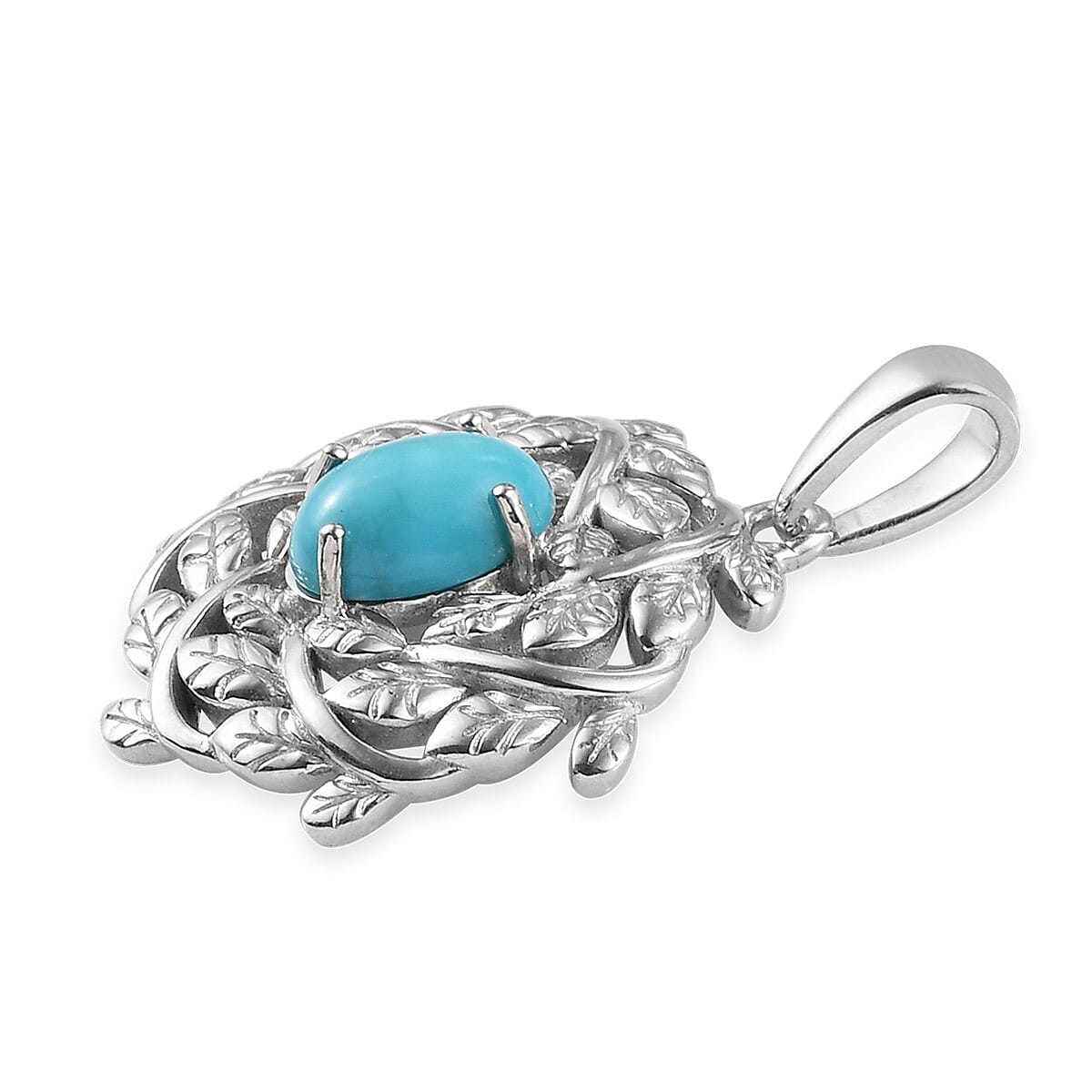 Arizona Sleeping Beauty Turquoise Leaf Vine Pendant in Platinum Overlay Sterling Silver 1.050 Ct.