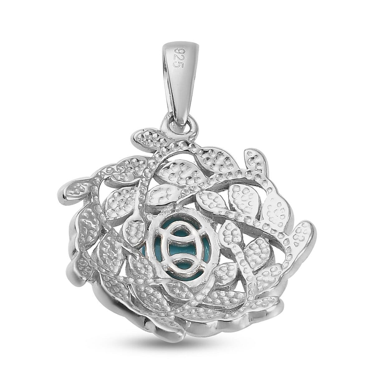 Arizona Sleeping Beauty Turquoise Leaf Vine Pendant in Platinum Overlay Sterling Silver 1.050 Ct.