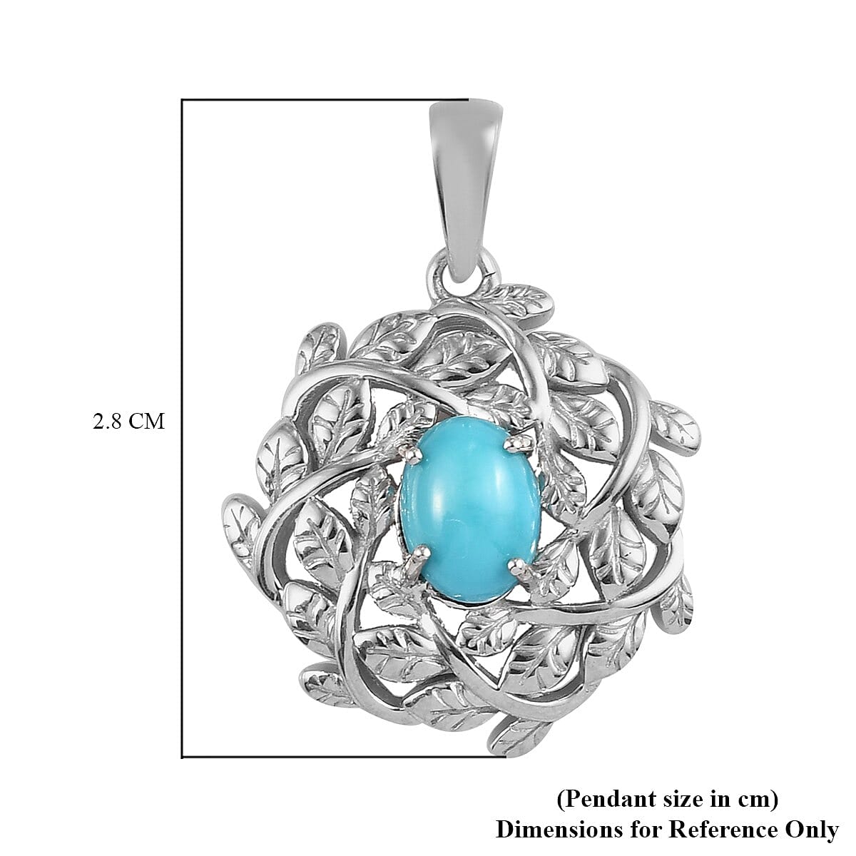 Arizona Sleeping Beauty Turquoise Leaf Vine Pendant in Platinum Overlay Sterling Silver 1.050 Ct.