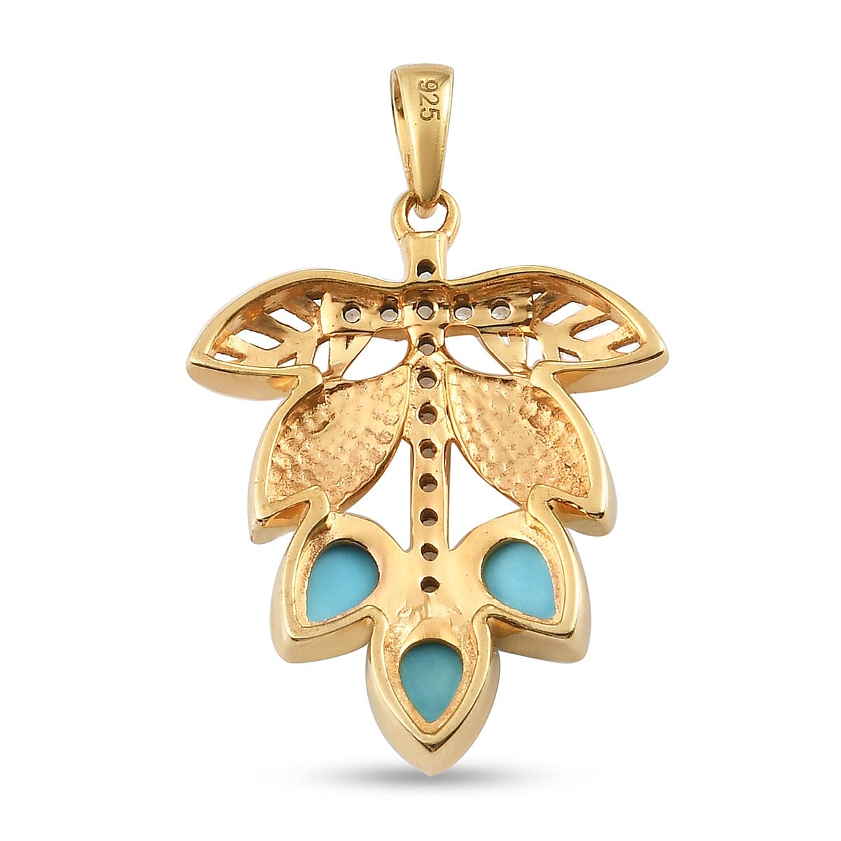 Arizon Sleeping Beauty Turquoise and Natural Combodian Zircon Enamelled Pendant in 14K Gold Overlay Sterling Silver 1.43 Ct.