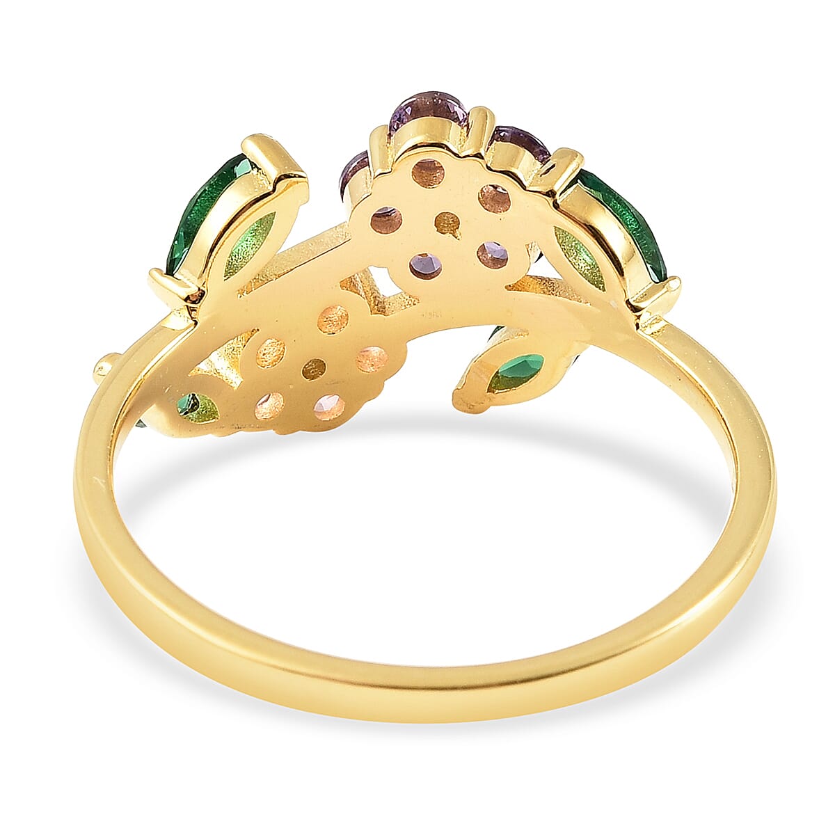 ELANZA Simulated Multi Colour Diamond Flower Ring in Yellow Gold Overlay Sterling Silver