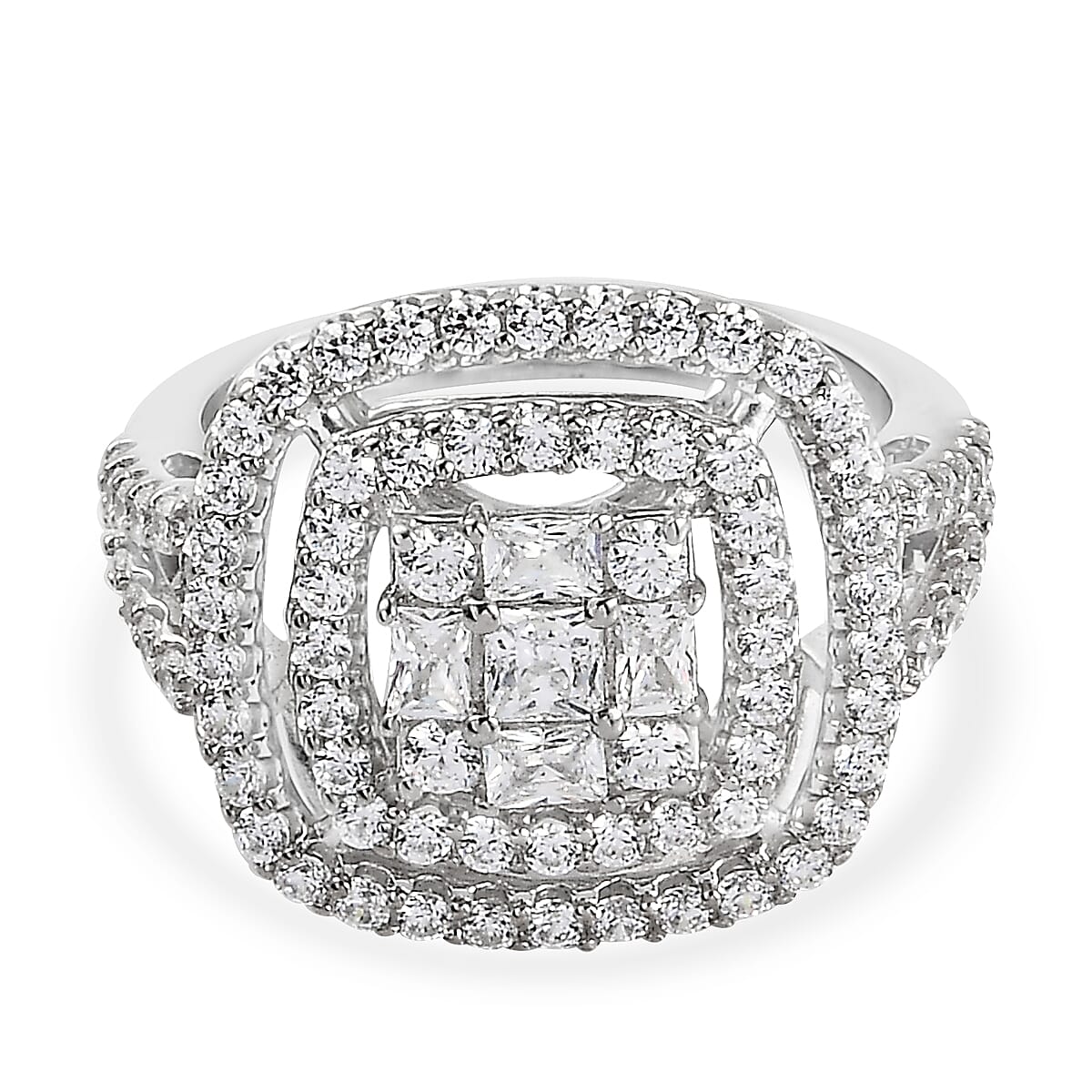 NEW Lustro Stella Baguette Diamond Cluster sale Ring in Platinum over Sterling Silver