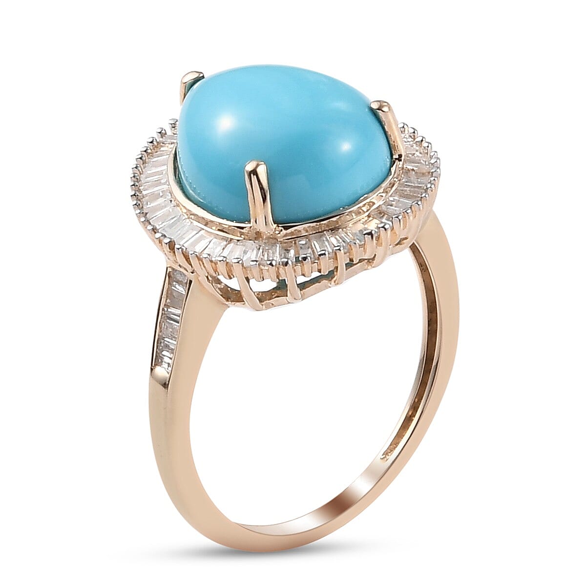 9K Yellow Gold Arizona Sleeping Beauty Turquoise and Diamond Ring 4.310 Ct