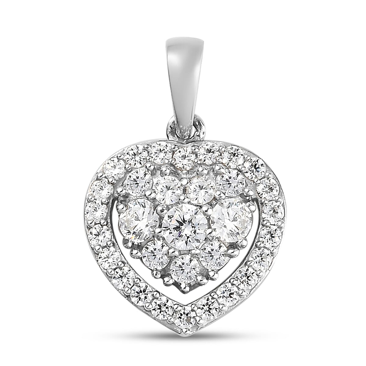 Lustro Stella Platinum Overlay Sterling Silver Heart Pendant Made with Finest CZ 1.48 Ct.
