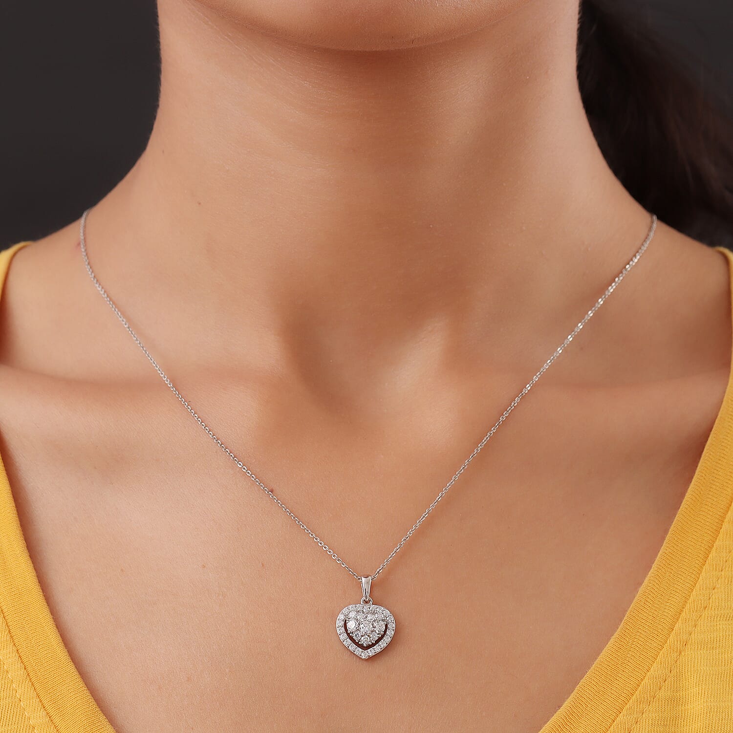 Lustro Stella Platinum Overlay Sterling Silver Heart Pendant Made with Finest CZ 1.48 Ct.