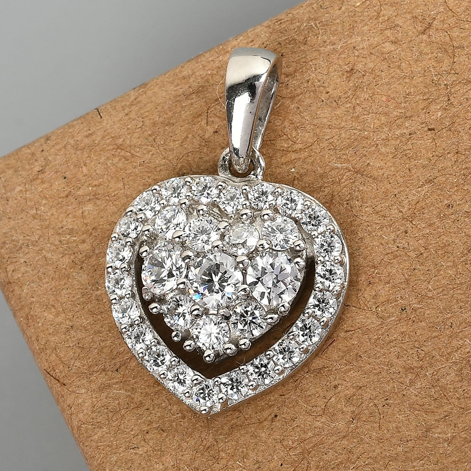 Lustro Stella Platinum Overlay Sterling Silver Heart Pendant Made with Finest CZ 1.48 Ct.
