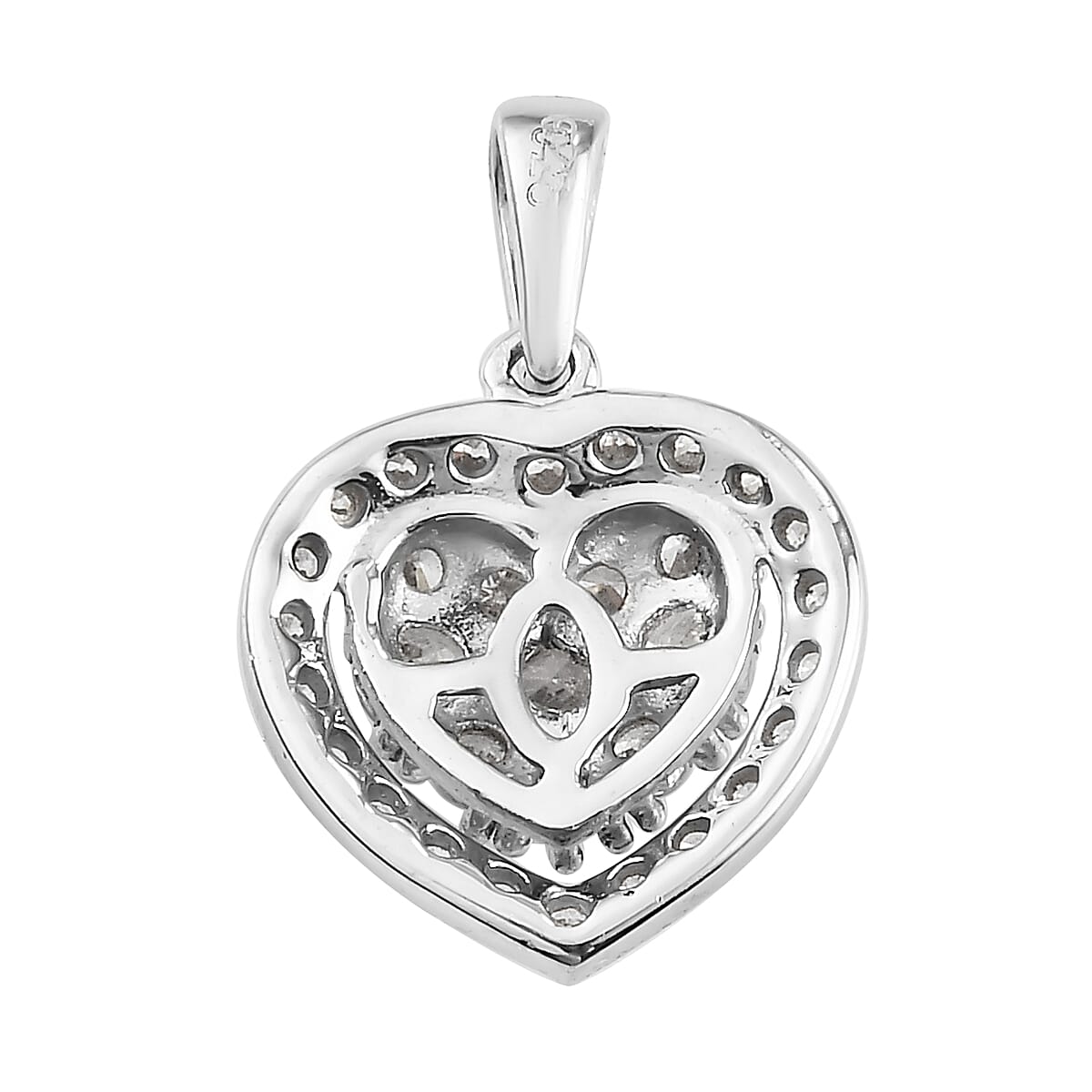 Lustro Stella Platinum Overlay Sterling Silver Heart Pendant Made with Finest CZ 1.48 Ct.