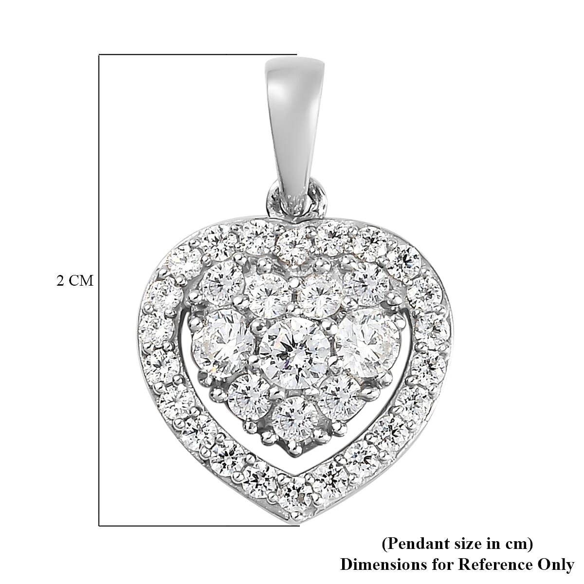 Lustro Stella Platinum Overlay Sterling Silver Heart Pendant Made with Finest CZ 1.48 Ct.