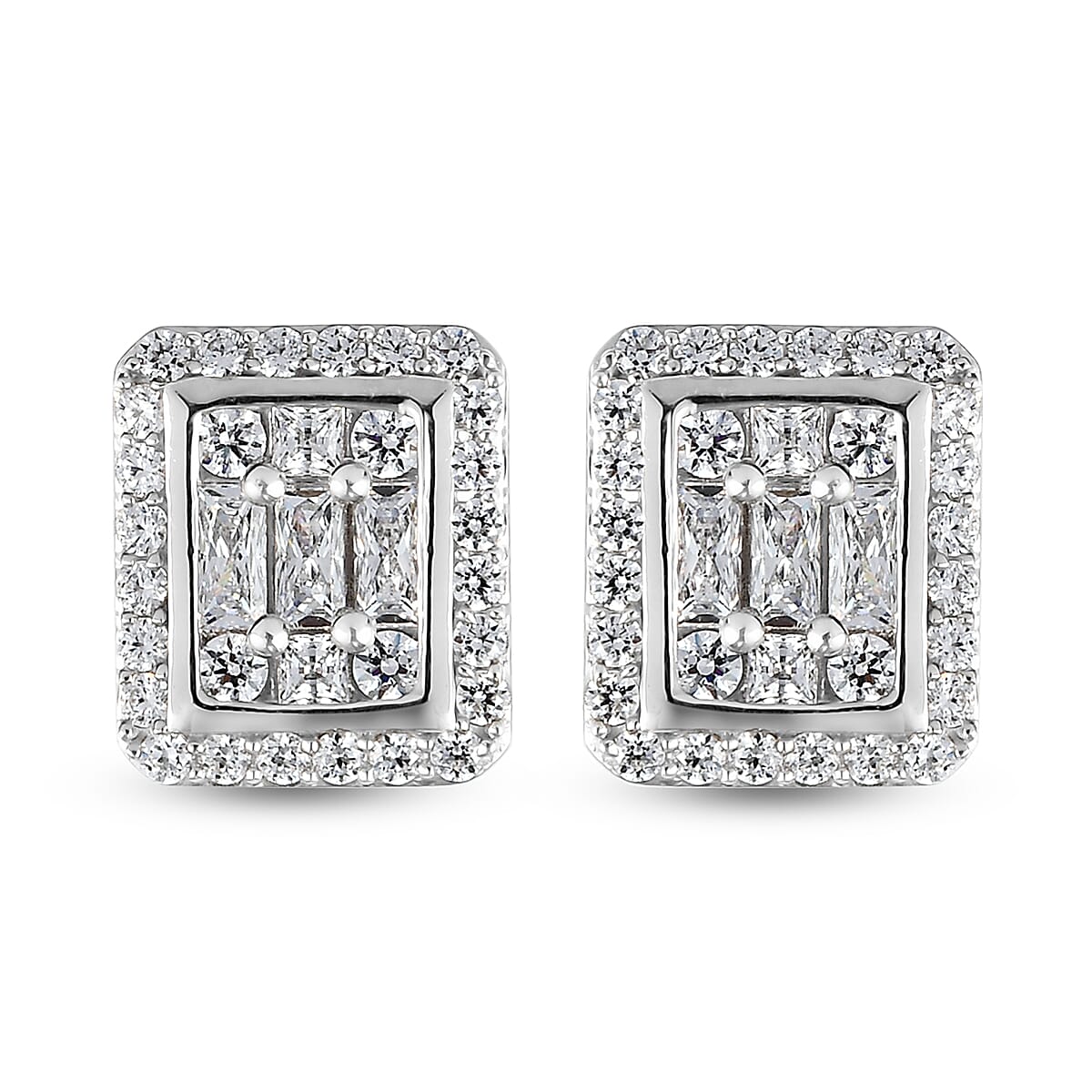 Lustro Stella Platinum Overlay Sterling Silver Stud Earrings Made with Finest CZ 3.24 Ct.
