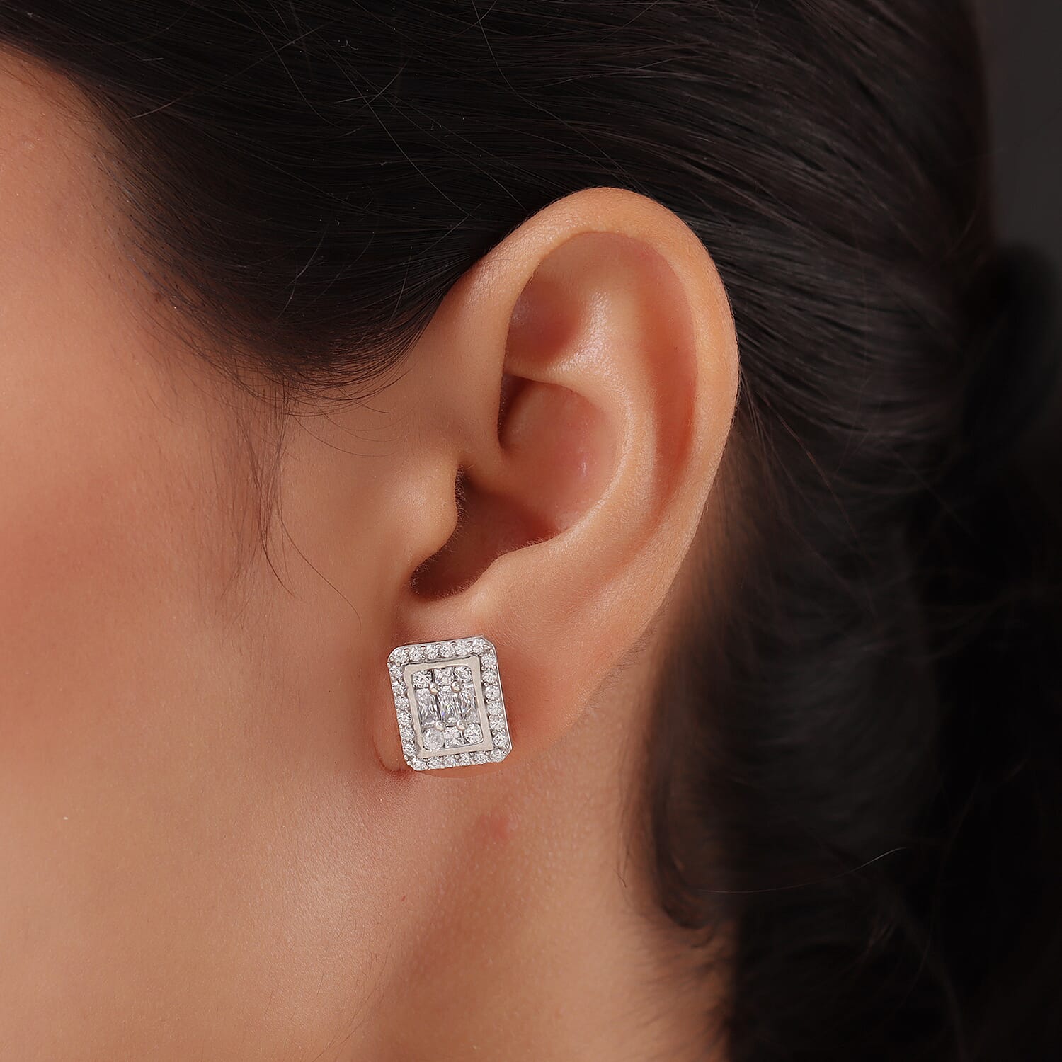 Lustro Stella Platinum Overlay Sterling Silver Stud Earrings Made with Finest CZ 3.24 Ct.