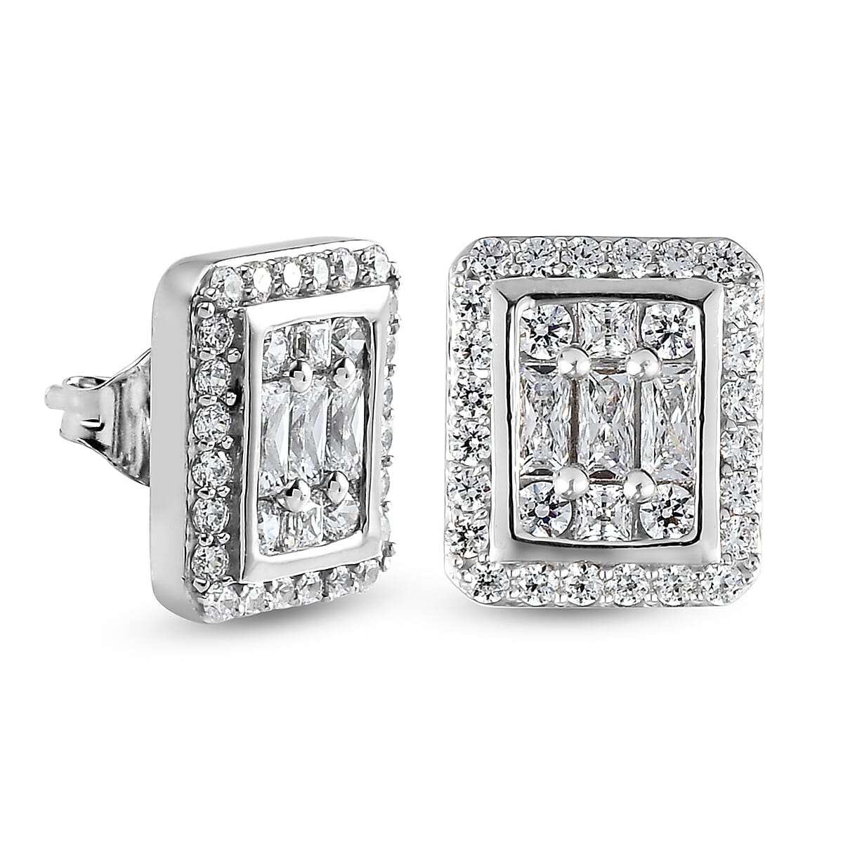 Lustro Stella Platinum Overlay Sterling Silver Stud Earrings Made with Finest CZ 3.24 Ct.