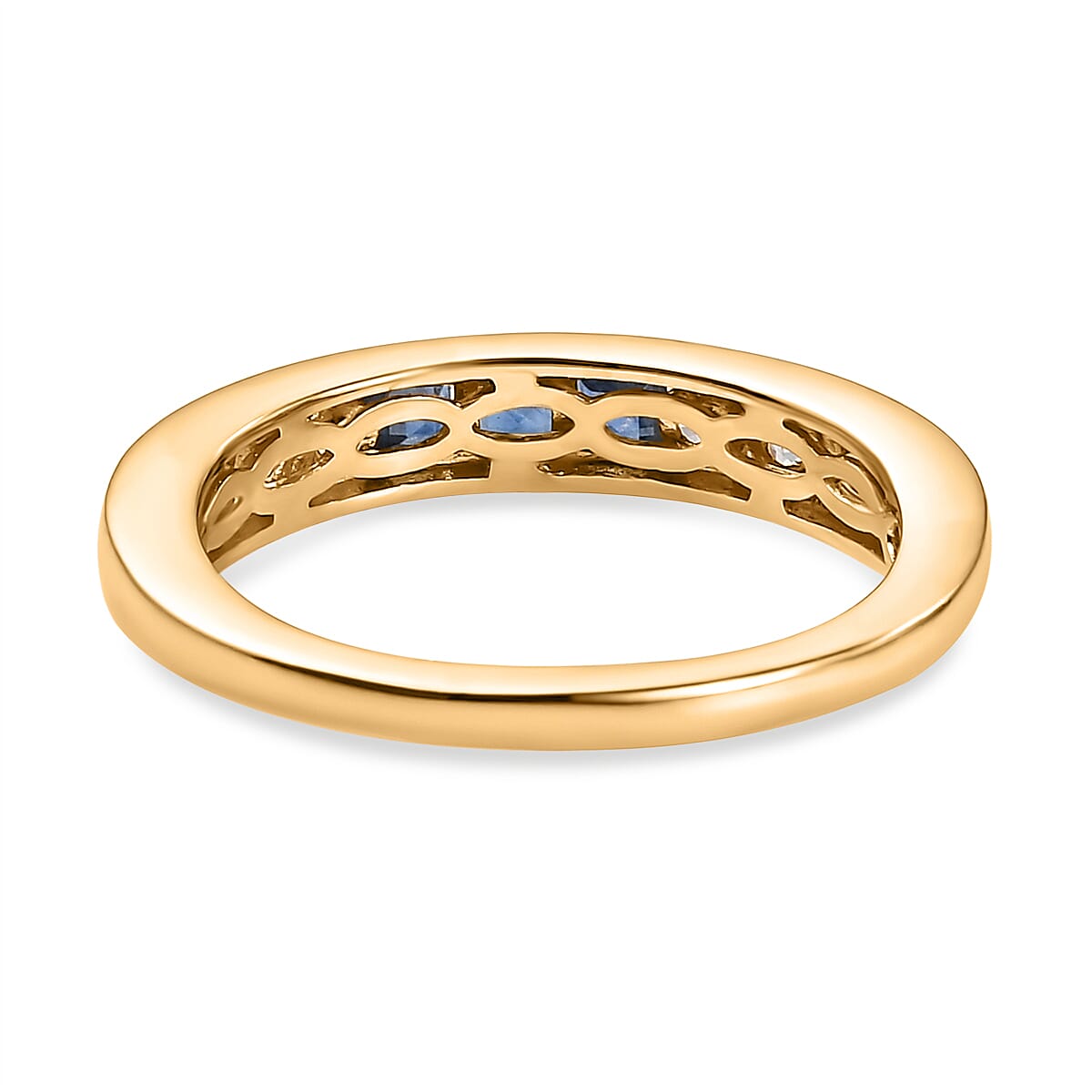 Blue Sapphire and Natural Cambodian Zircon Half Eternity Ring in 14K Yellow Gold Overlay Sterling Silver