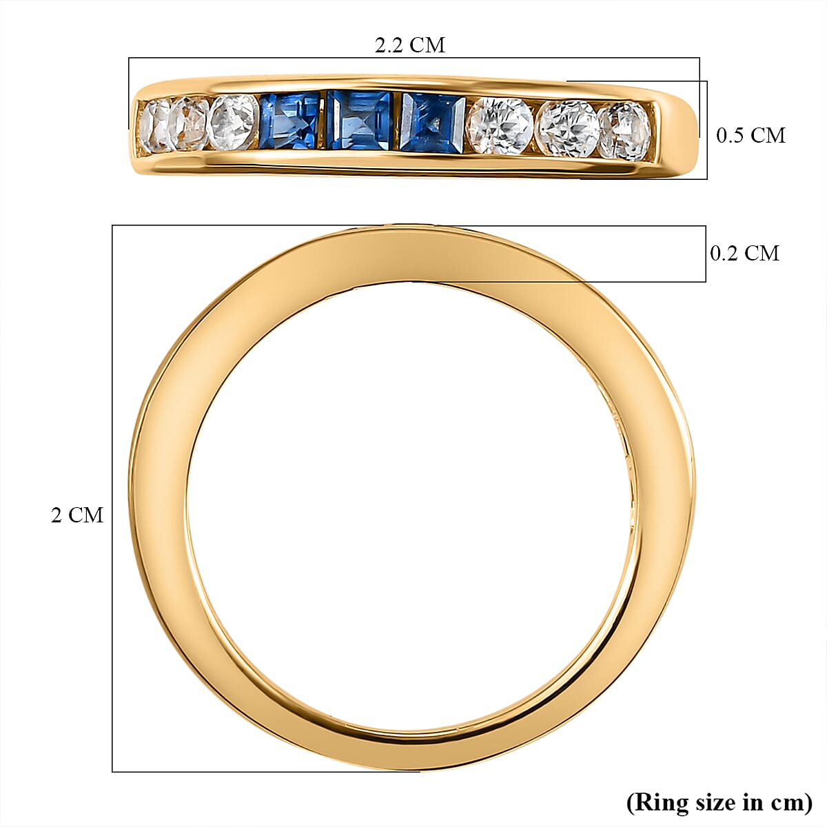 Blue Sapphire and Natural Cambodian Zircon Half Eternity Ring in 14K Yellow Gold Overlay Sterling Silver