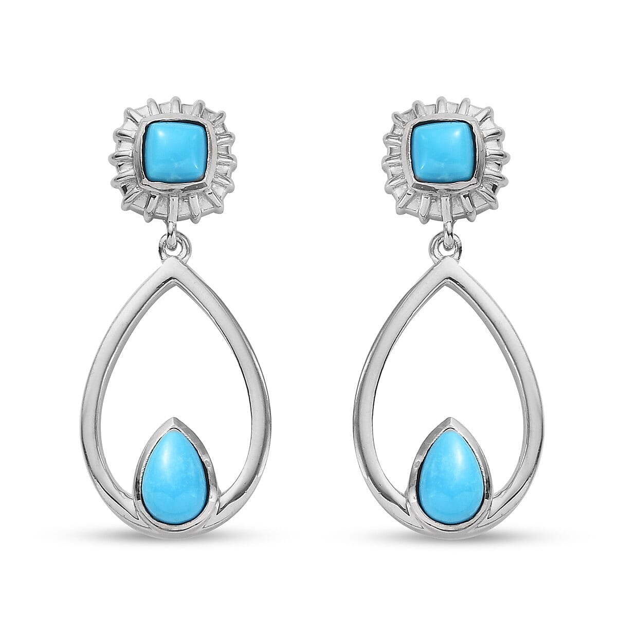 Arizona Sleeping Beauty Turquoise Teardrop Earrings (with Push Back) in Platinum Overlay Sterling Silver 1.410 Ct.