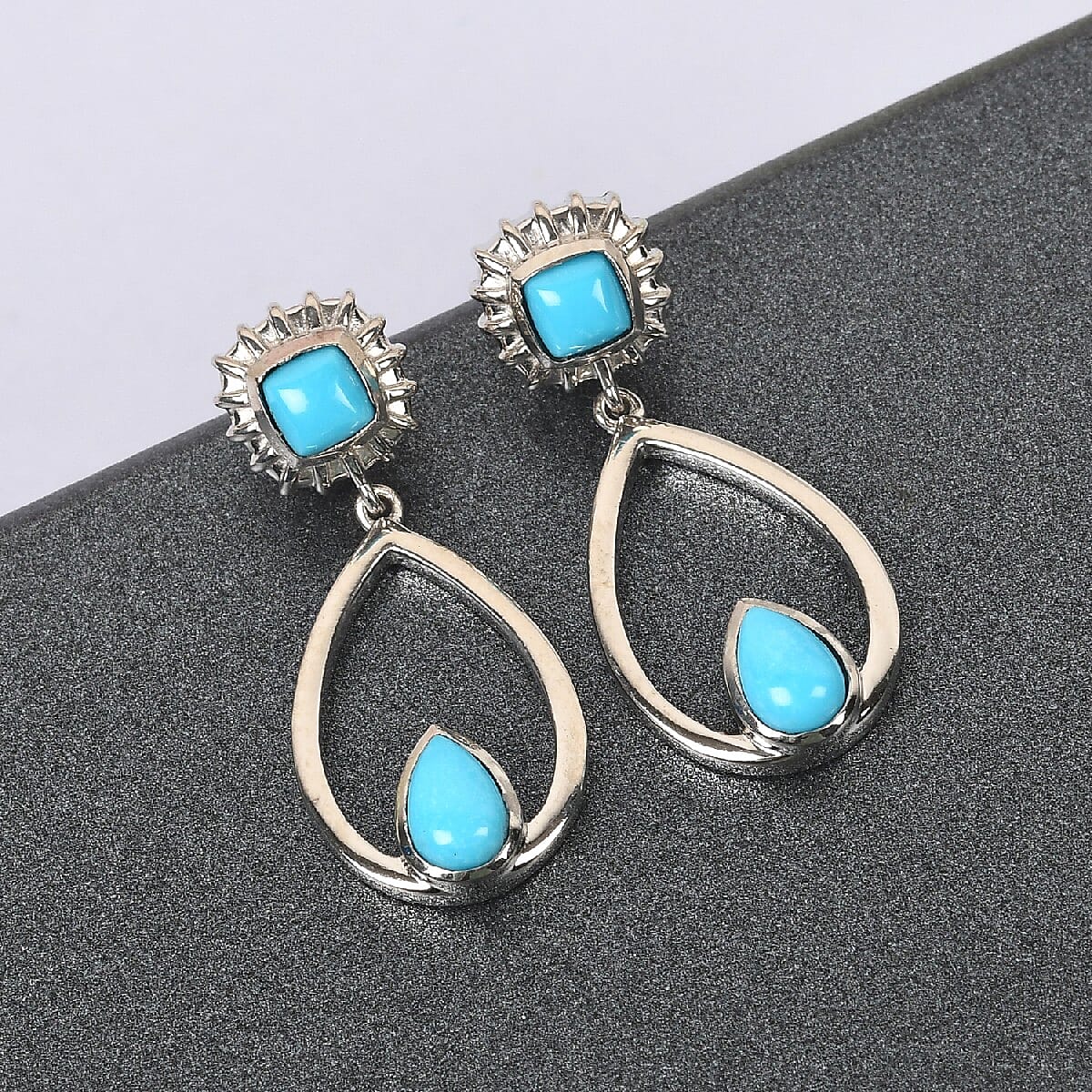 Arizona Sleeping Beauty Turquoise Teardrop Earrings (with Push Back) in Platinum Overlay Sterling Silver 1.410 Ct.