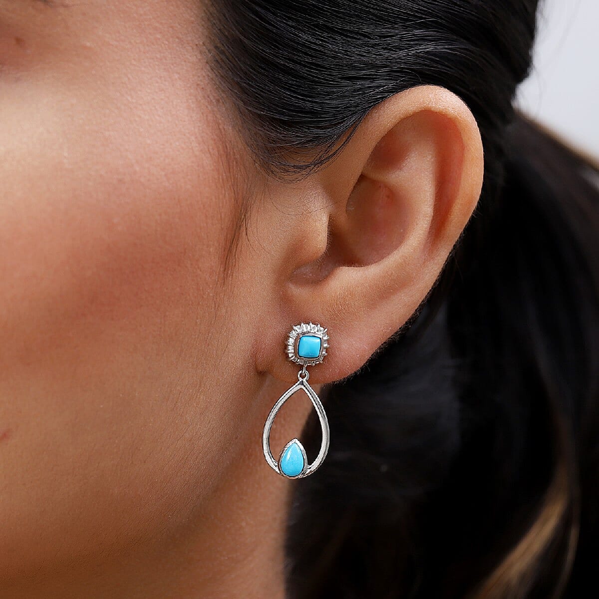 Arizona Sleeping Beauty Turquoise Teardrop Earrings (with Push Back) in Platinum Overlay Sterling Silver 1.410 Ct.