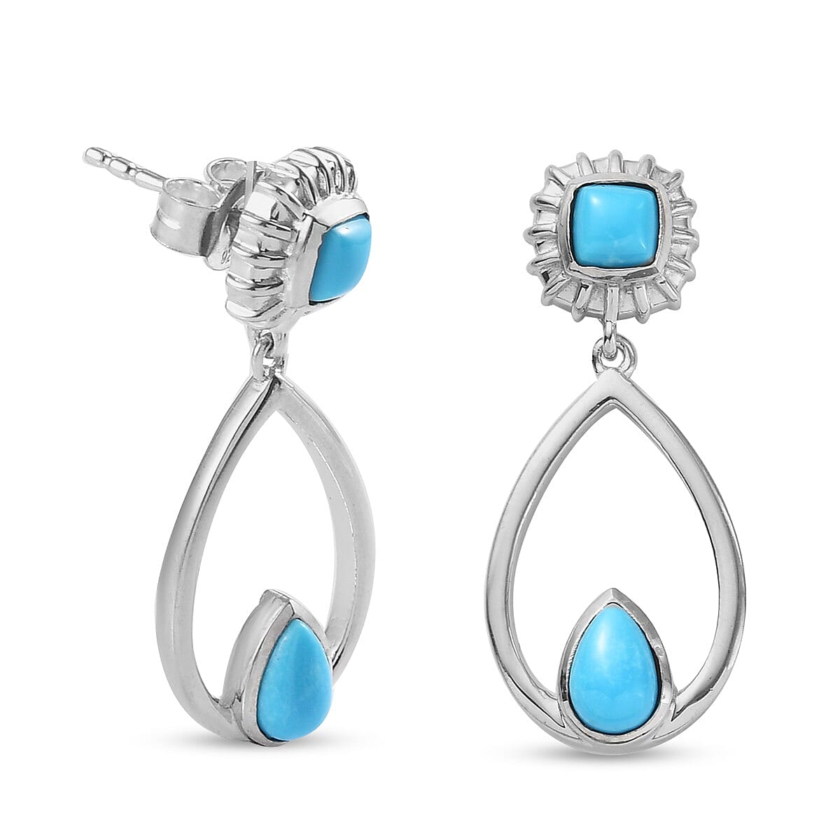 Arizona Sleeping Beauty Turquoise Teardrop Earrings (with Push Back) in Platinum Overlay Sterling Silver 1.410 Ct.
