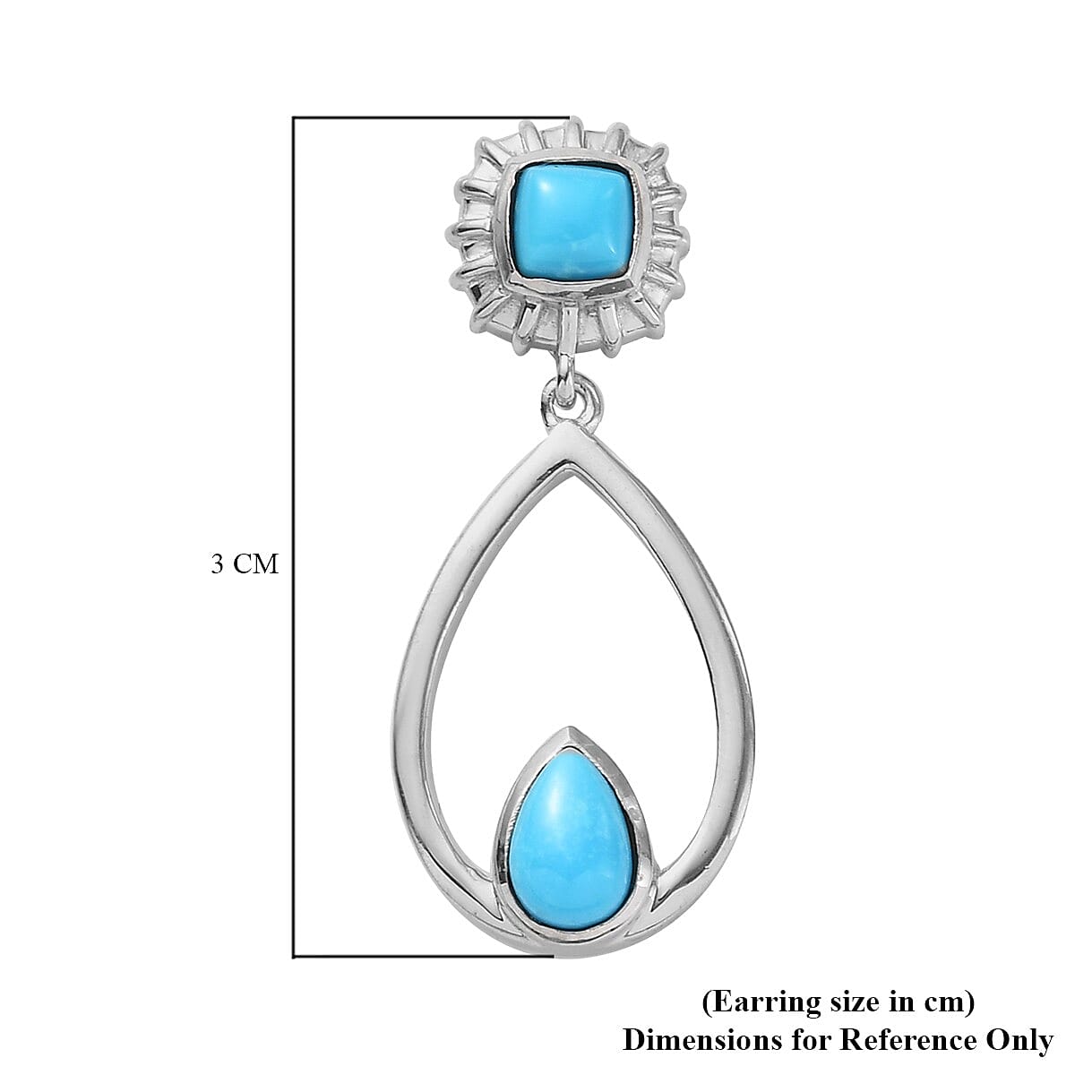 Arizona Sleeping Beauty Turquoise Teardrop Earrings (with Push Back) in Platinum Overlay Sterling Silver 1.410 Ct.