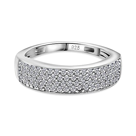 Moissanite Half Eternity Band Ring in Rhodium Overlay Sterling Silver