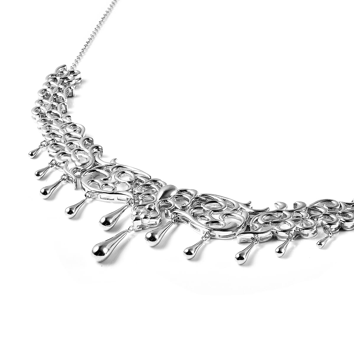 LucyQ Drip Collection - Rhodium Overlay Sterling Silver Necklace (Size 16 with 2 inch Extender)