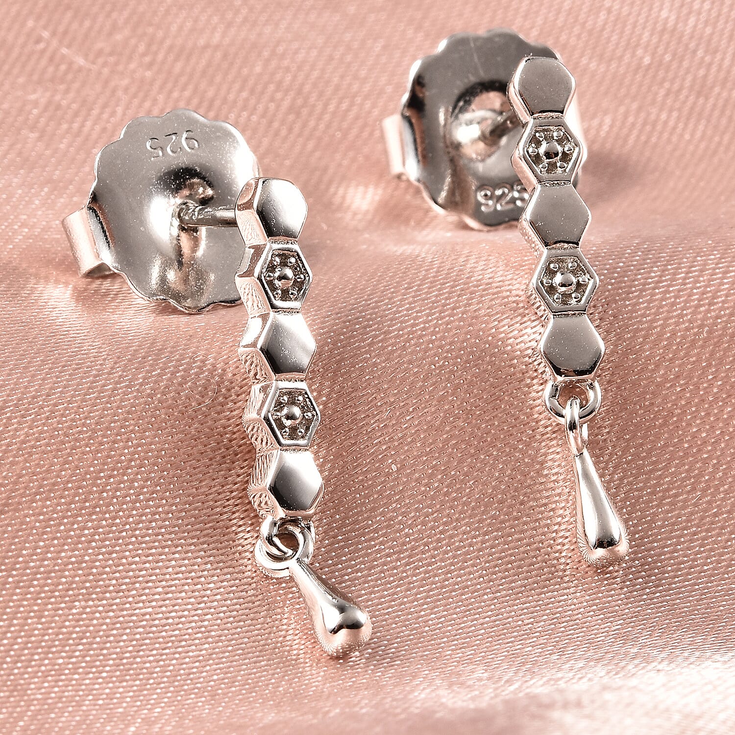 LucyQ Honeycomb Collection - Rhodium Overlay Sterling Silver Earrings (with Push Back)