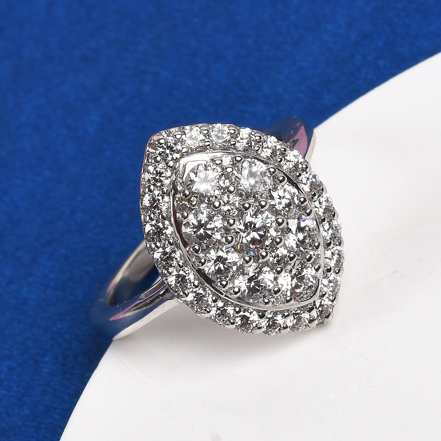 Lustro Stella Platinum Overlay Sterling Silver Ring Made with Finest CZ 2.38 Ct.