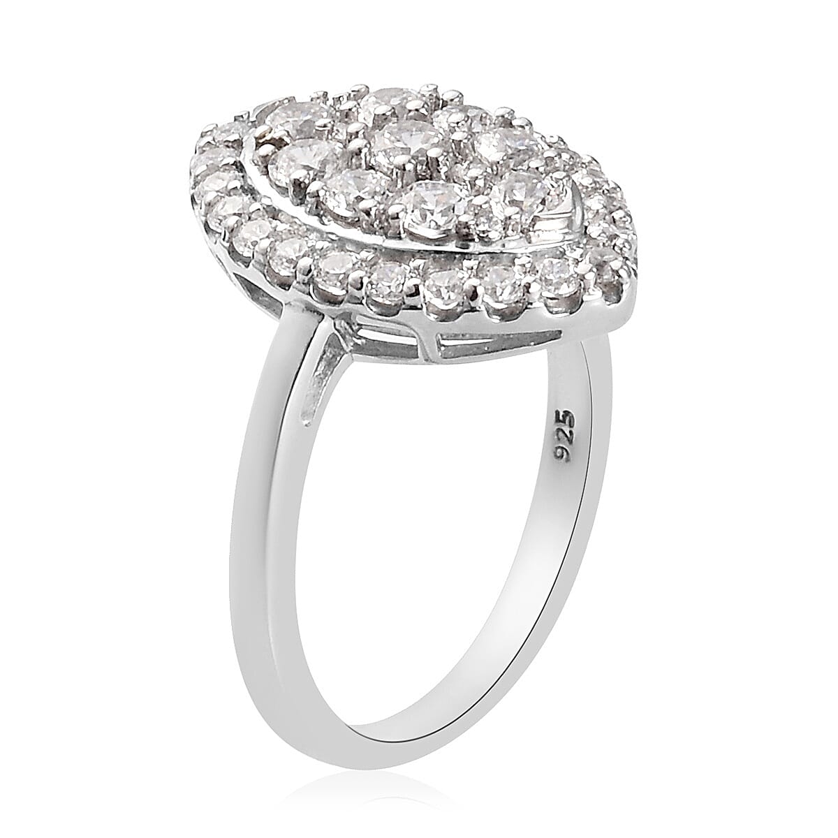 Lustro Stella Platinum Overlay Sterling Silver Ring Made with Finest CZ 2.38 Ct.